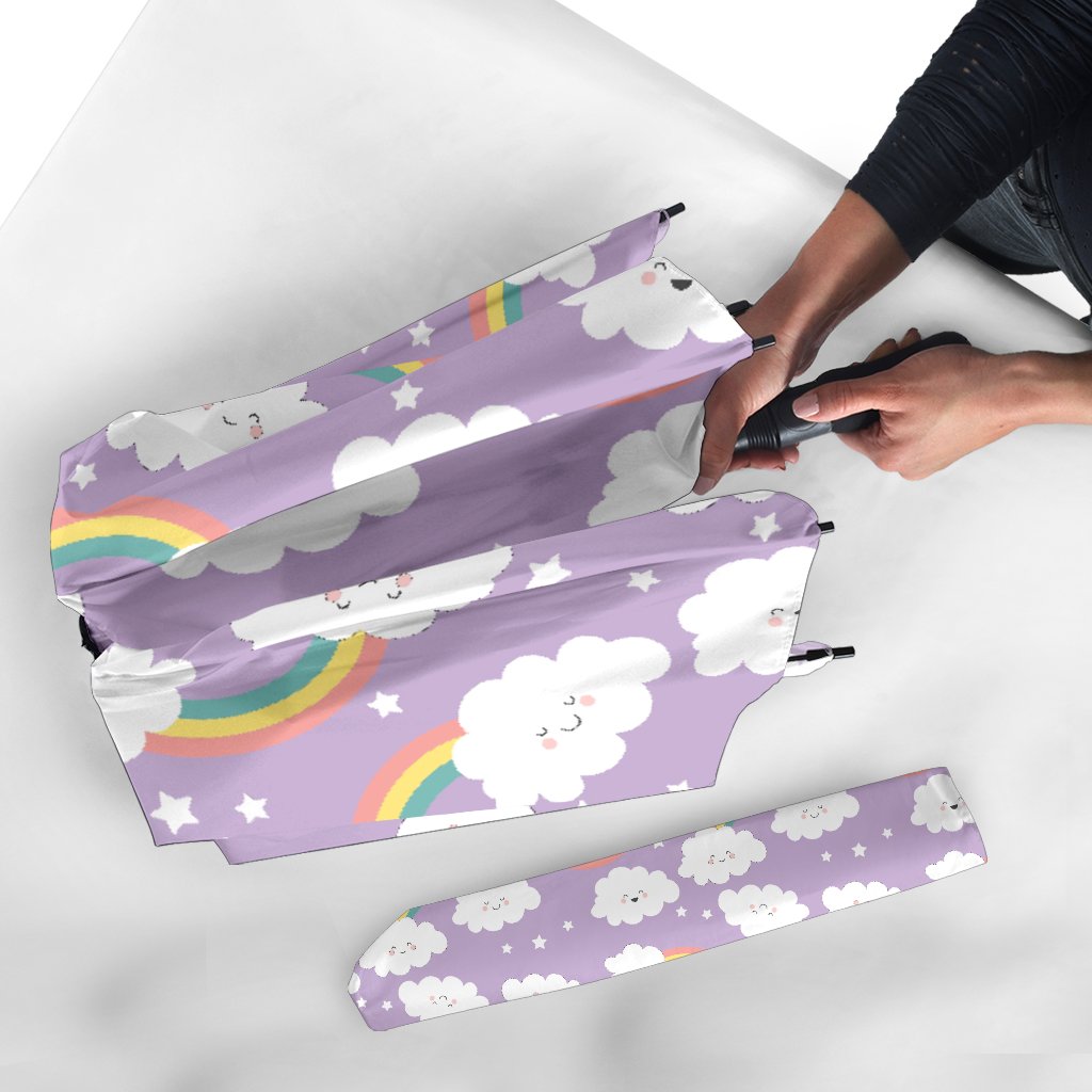 Cloud Smile Pattern Print Automatic Foldable Umbrella-grizzshop