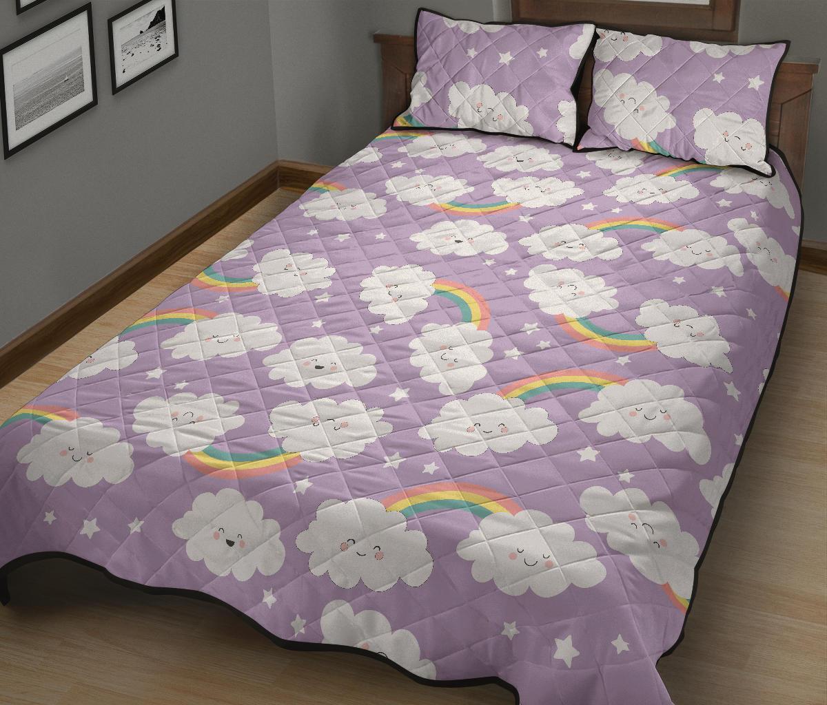 Cloud Smile Pattern Print Bed Set Quilt-grizzshop