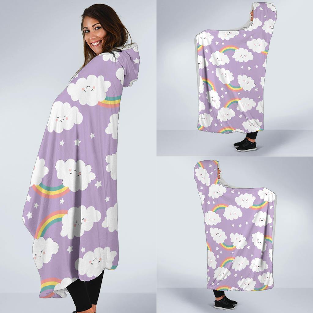 Cloud Smile Pattern Print Hooded Blanket-grizzshop