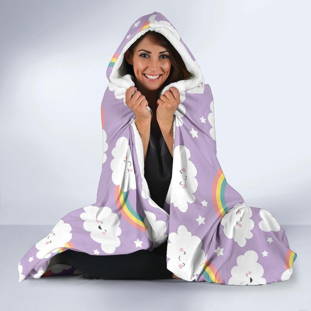 Cloud Smile Pattern Print Hooded Blanket-grizzshop