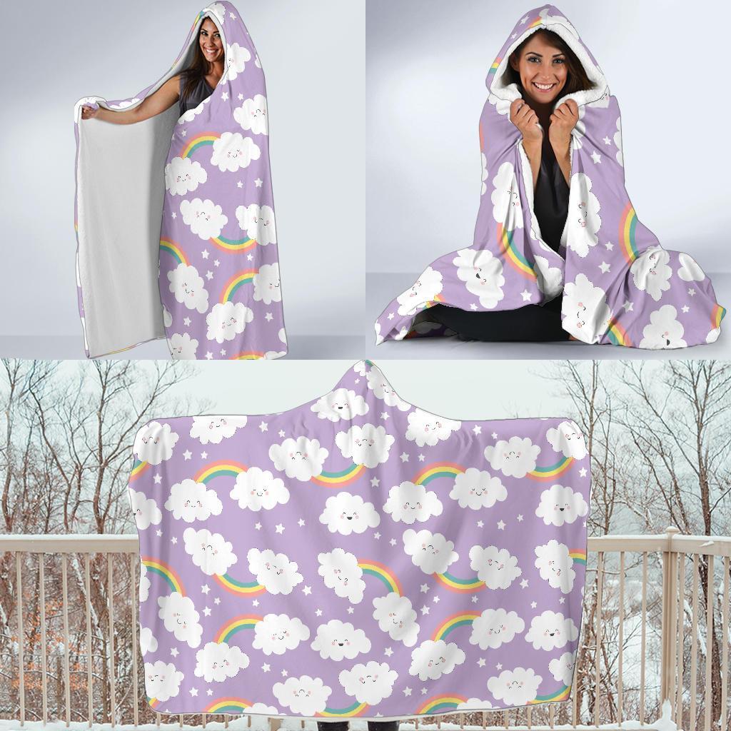 Cloud Smile Pattern Print Hooded Blanket-grizzshop