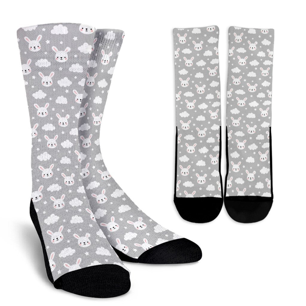 Cloud Bunny Rabbit Pattern Print Unisex Crew Socks-grizzshop