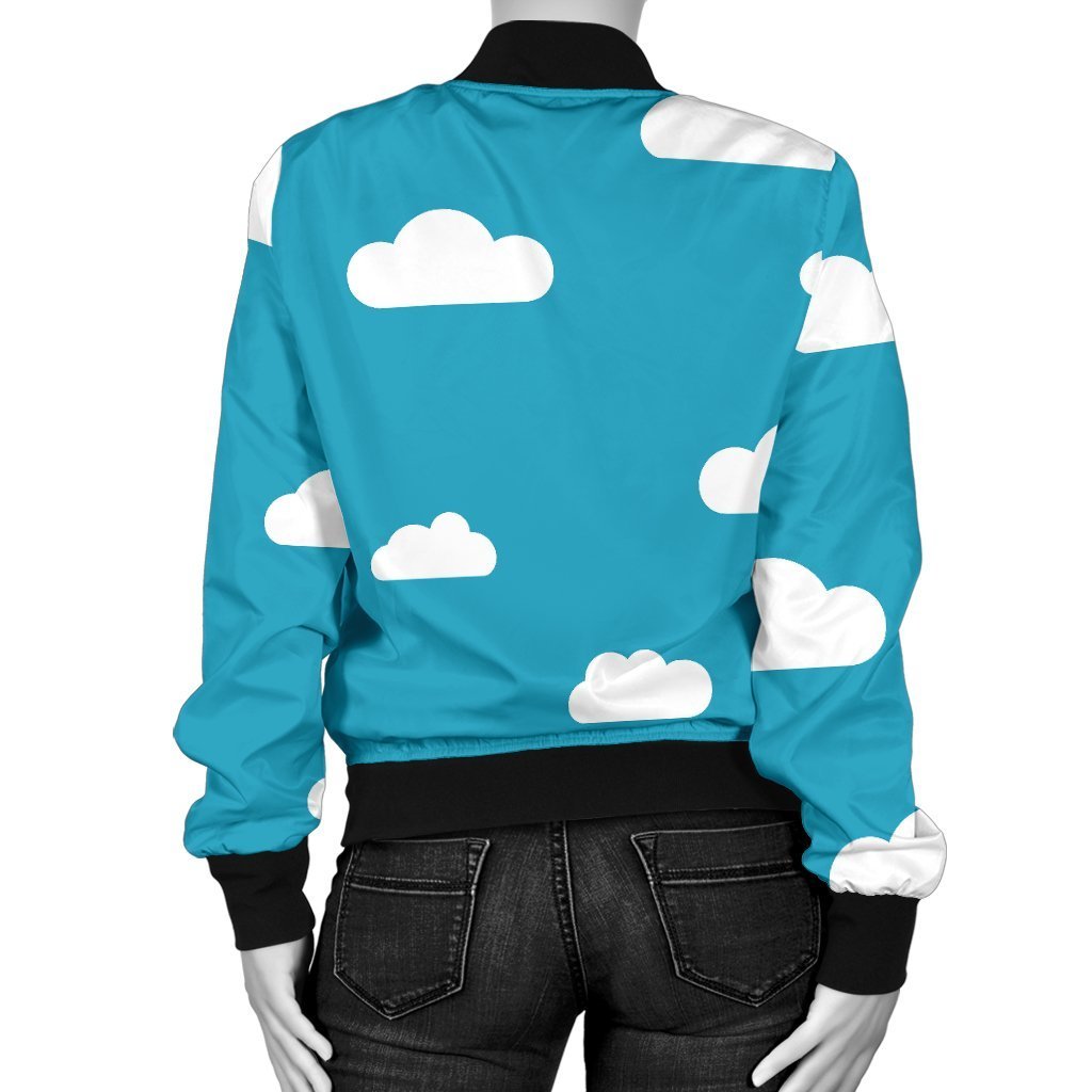 Cloud Print Pattern Women Casual Bomber Jacket-grizzshop