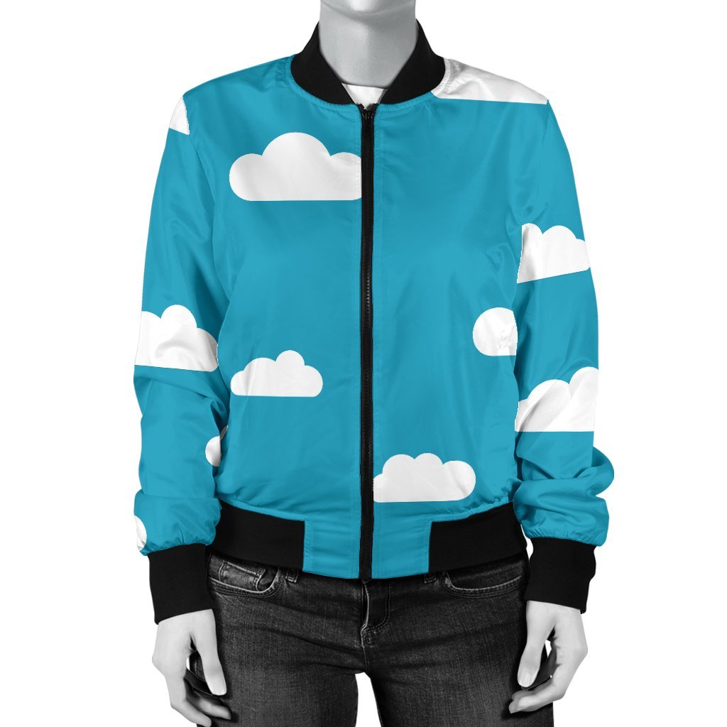 Cloud Print Pattern Women Casual Bomber Jacket-grizzshop