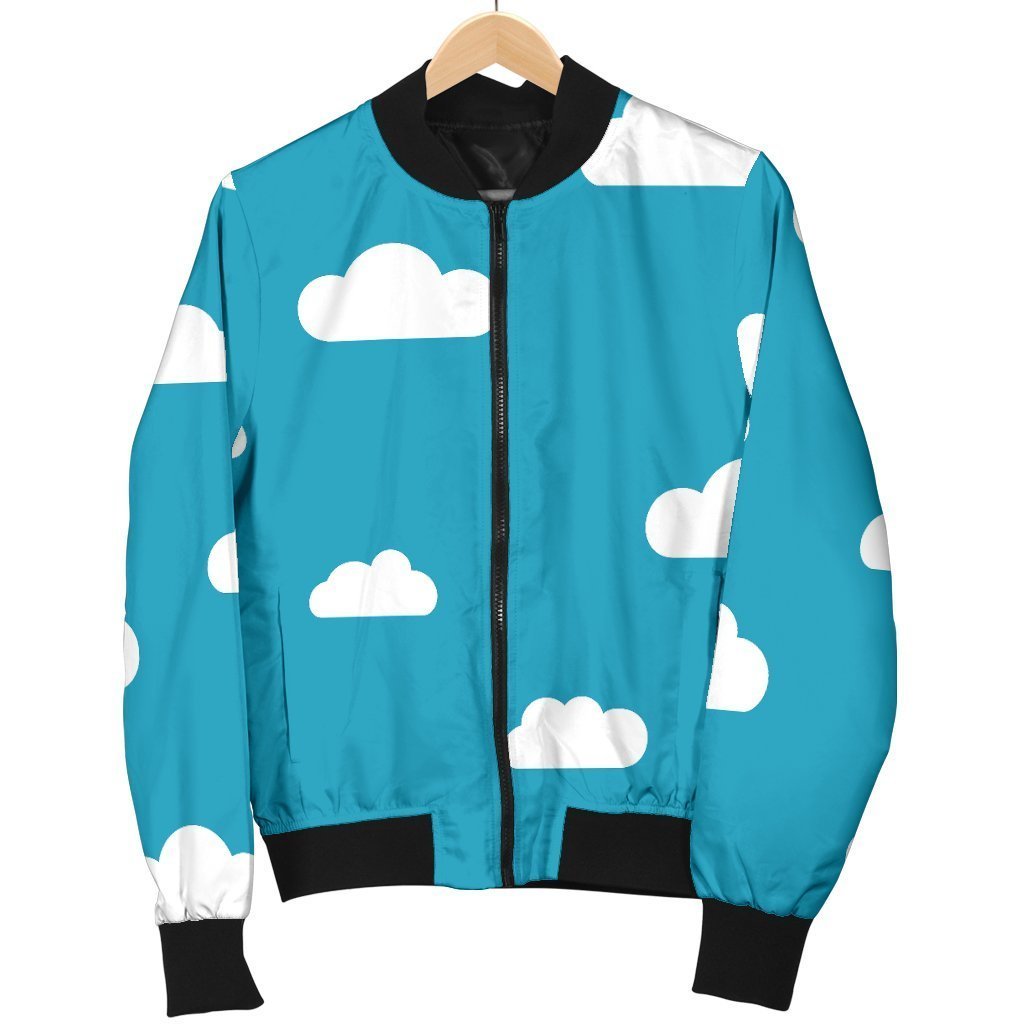 Cloud Print Pattern Women Casual Bomber Jacket-grizzshop
