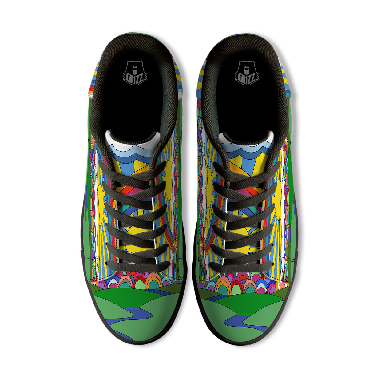 Clouds Rainbows Hippie Art Print Black Low Top Sneakers-grizzshop