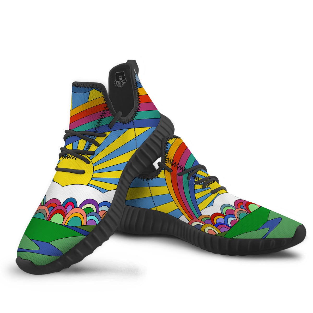 Clouds Rainbows Hippie Art Print Black Walking Shoes-grizzshop