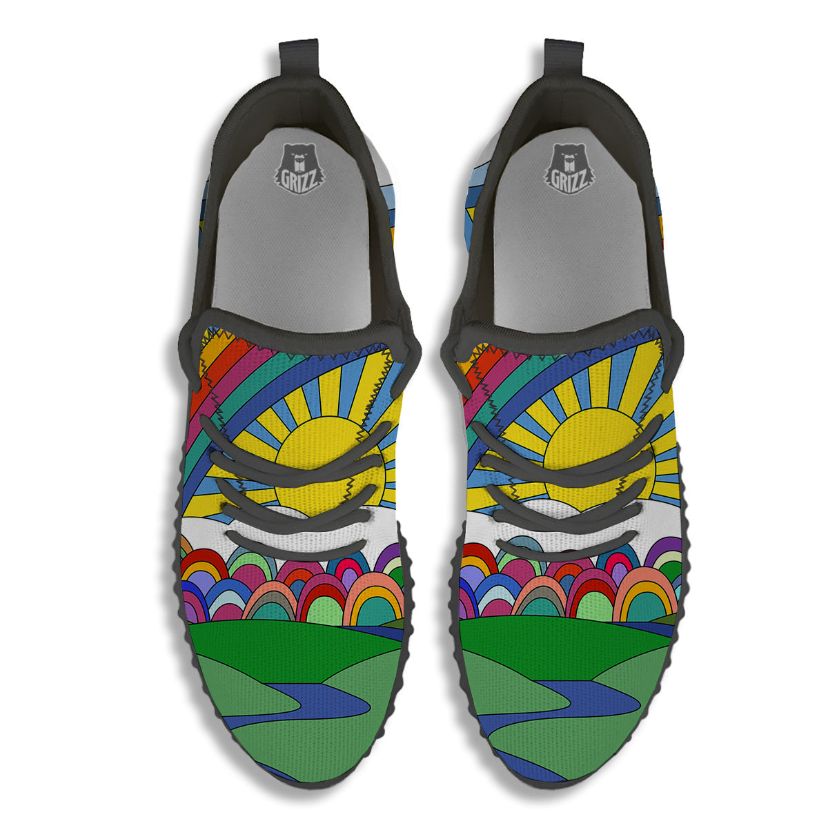 Clouds Rainbows Hippie Art Print Black Walking Shoes-grizzshop