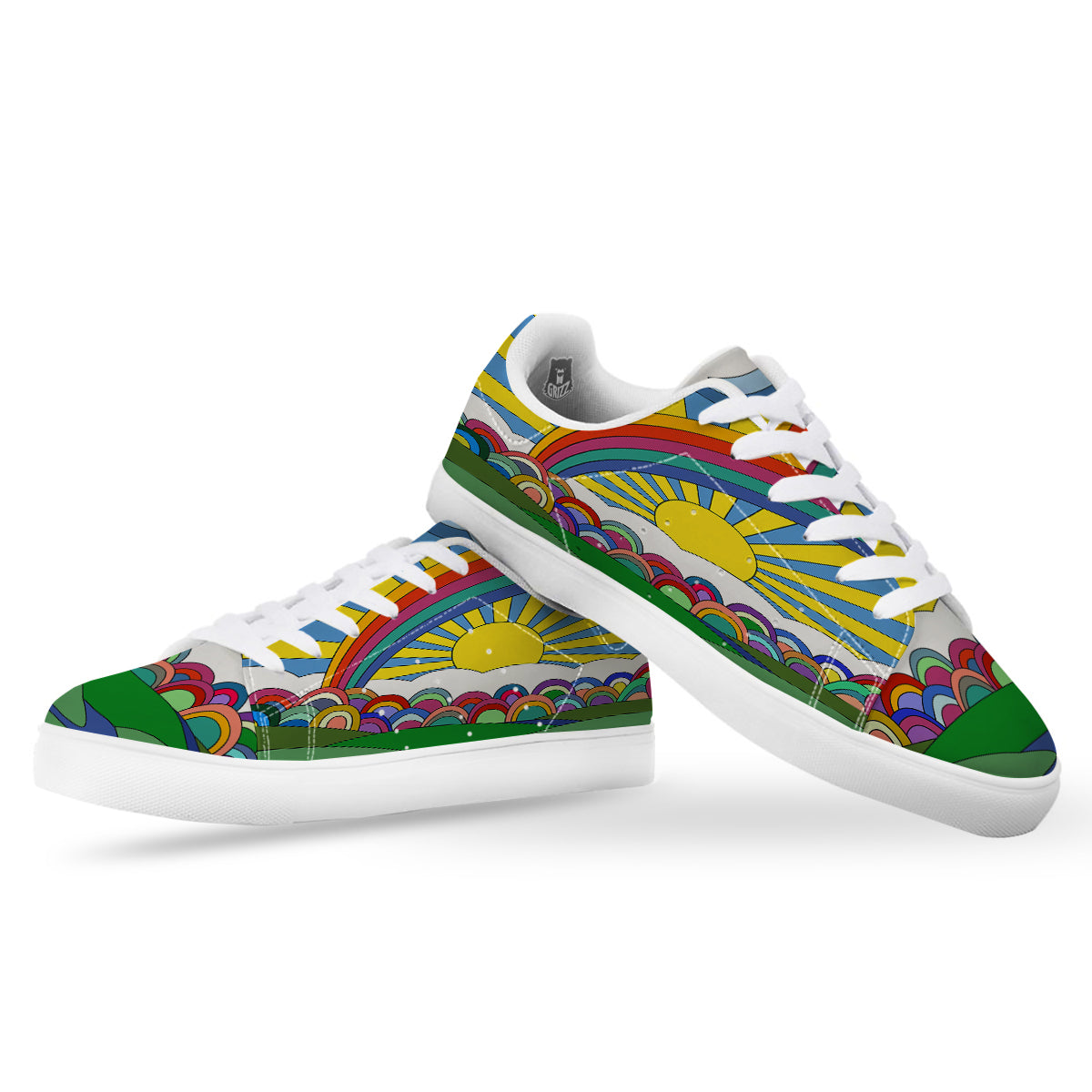 Clouds Rainbows Hippie Art Print White Low Top Sneakers-grizzshop