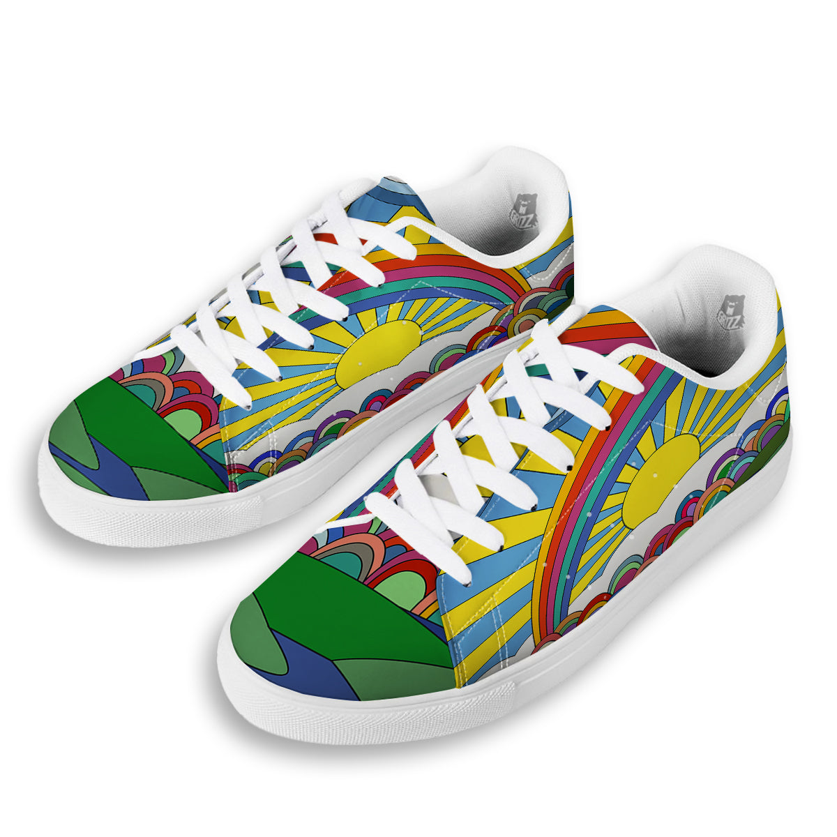 Clouds Rainbows Hippie Art Print White Low Top Sneakers-grizzshop