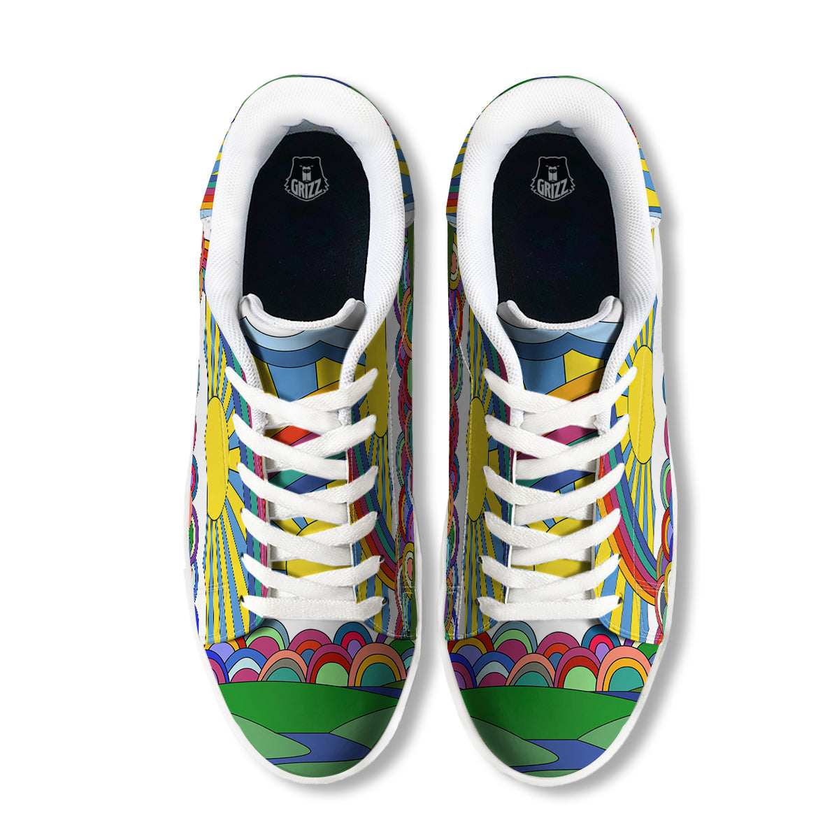 Clouds Rainbows Hippie Art Print White Low Top Sneakers-grizzshop