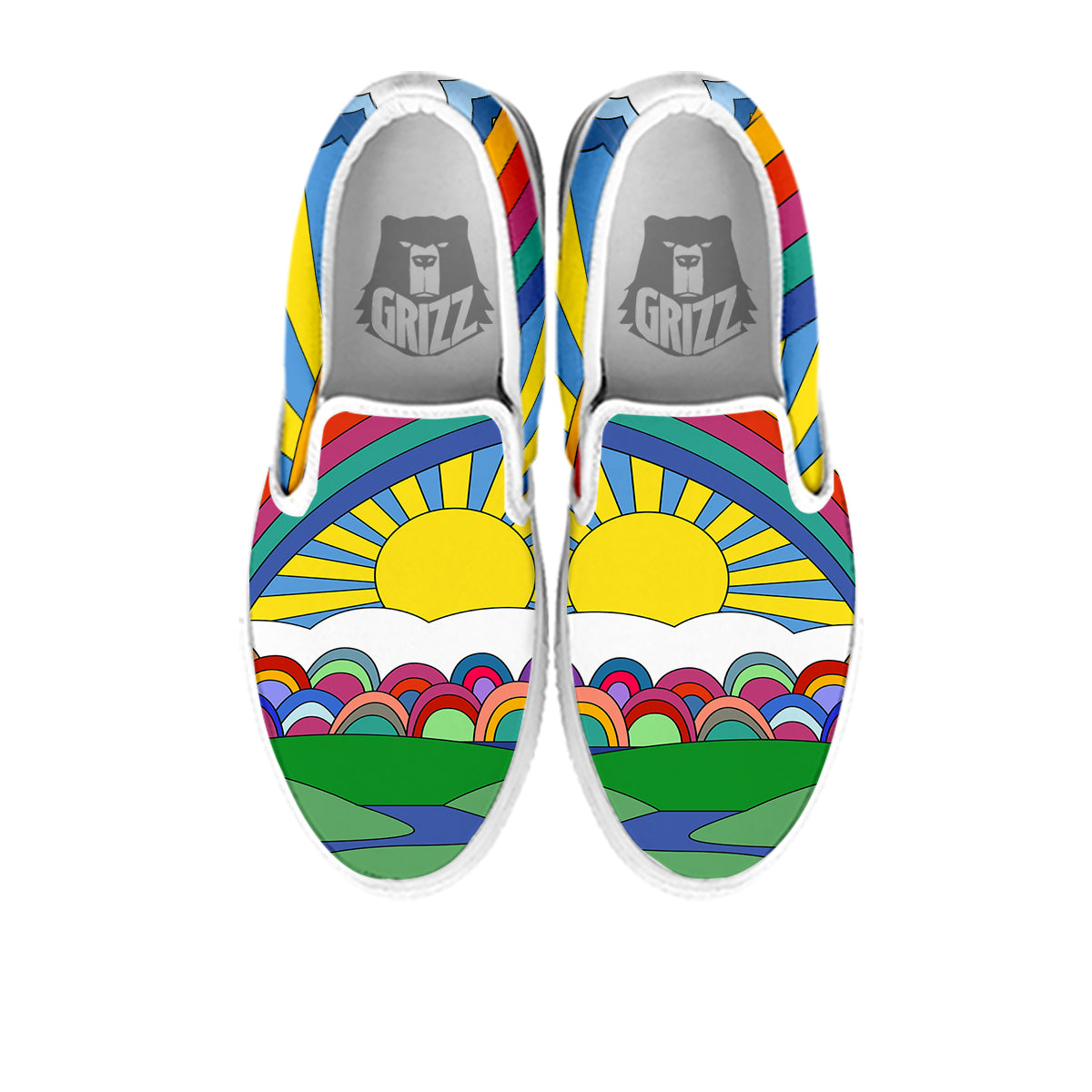 Clouds Rainbows Hippie Art Print White Slip On Shoes-grizzshop