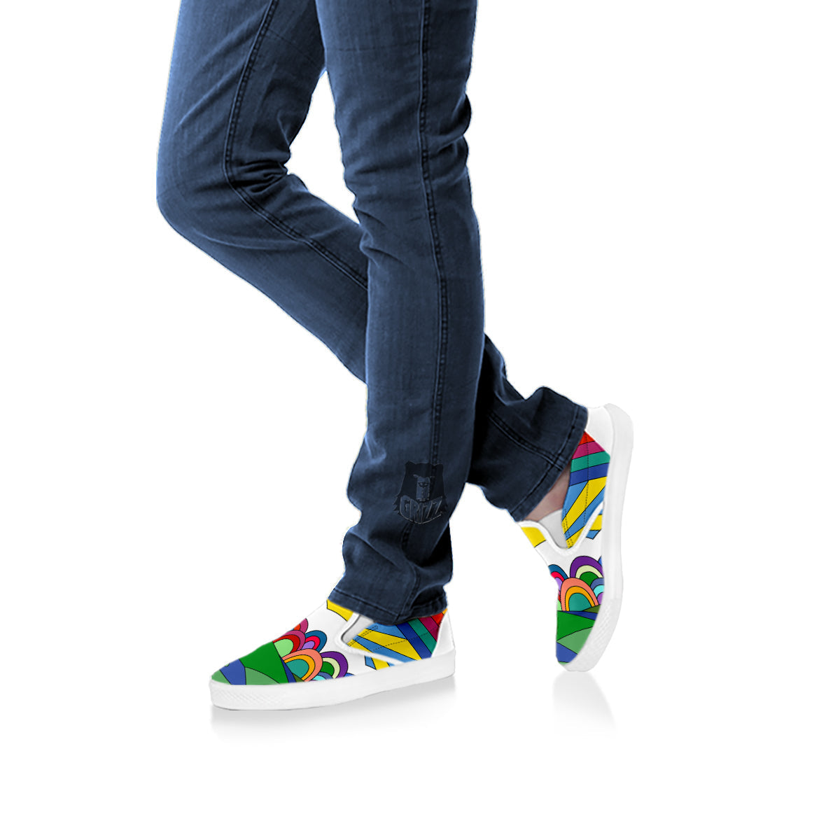 Clouds Rainbows Hippie Art Print White Slip On Shoes-grizzshop