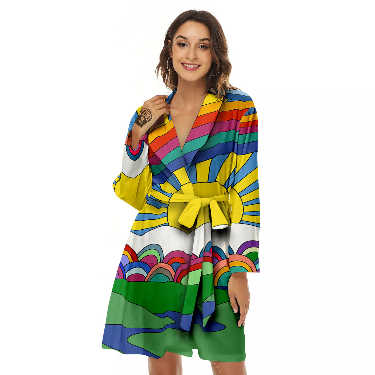 Clouds Rainbows Hippie Art Print Women's Robe-grizzshop