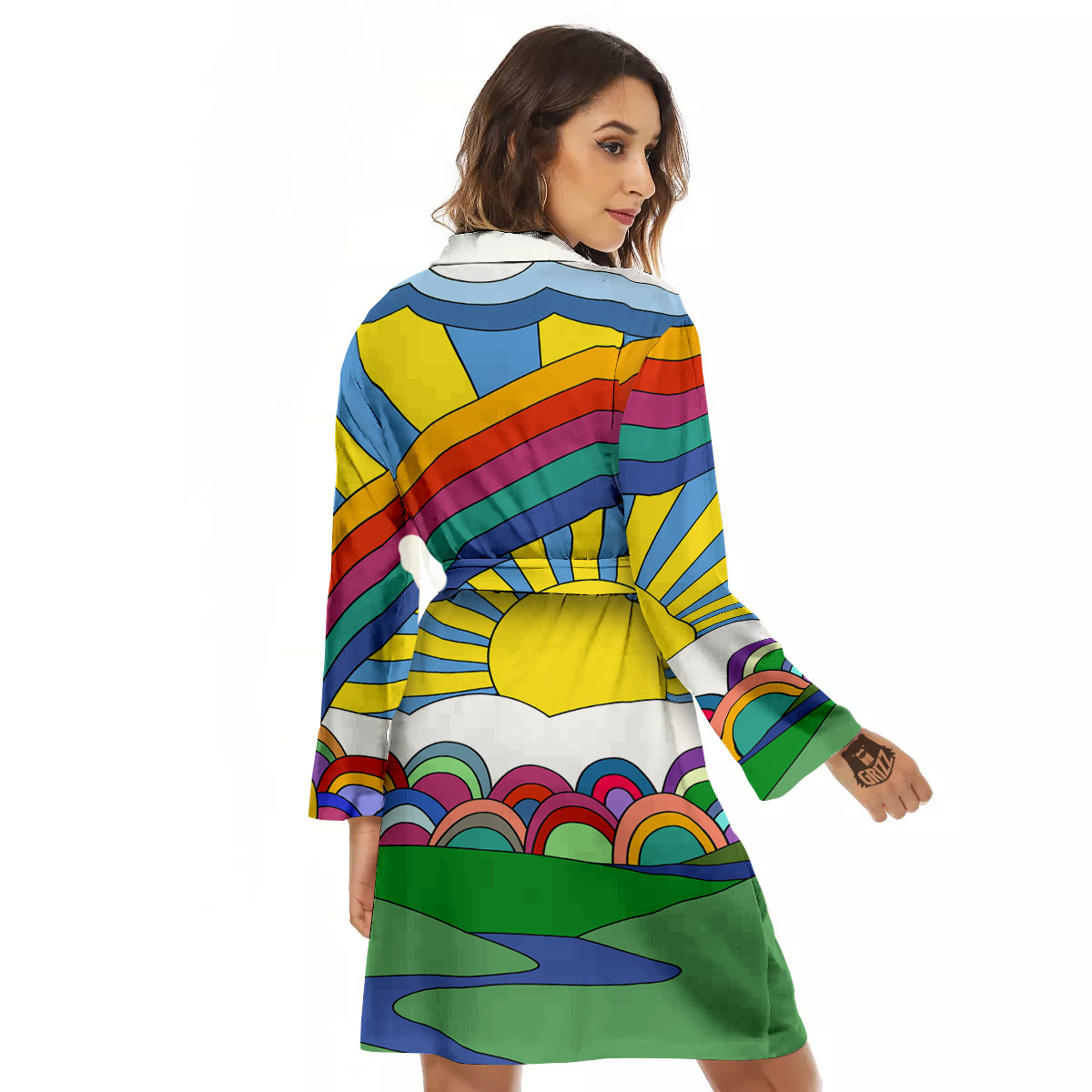 Clouds Rainbows Hippie Art Print Women's Robe-grizzshop