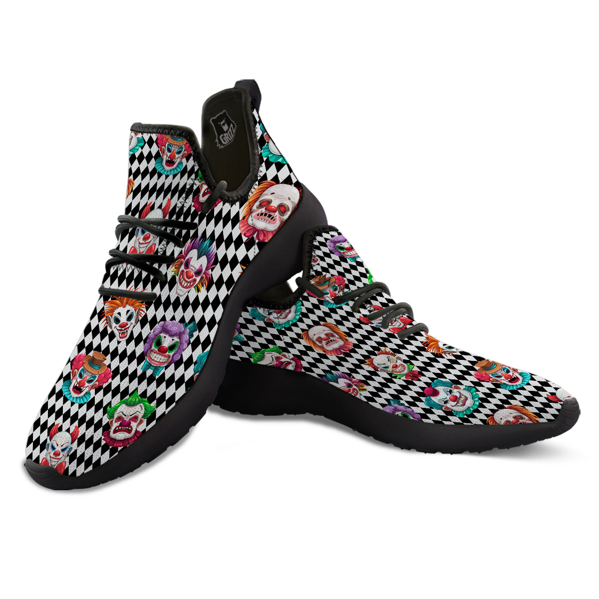 Clown Faces And Harlequin Black Print Pattern Black Athletic Shoes-grizzshop