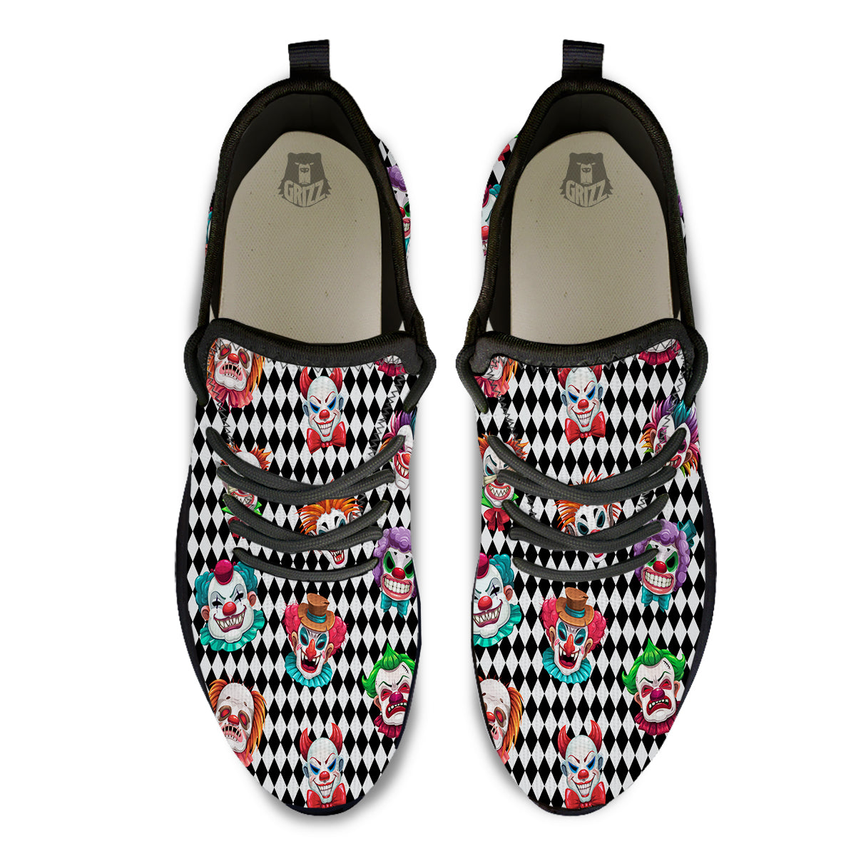 Clown Faces And Harlequin Black Print Pattern Black Athletic Shoes-grizzshop