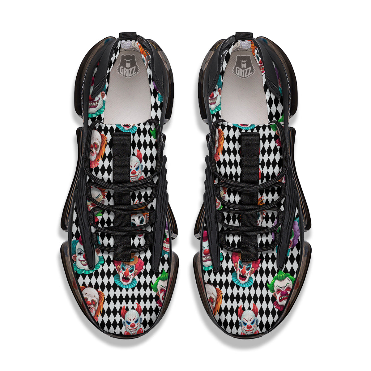 Clown Faces And Harlequin Black Print Pattern Black Gym Shoes-grizzshop