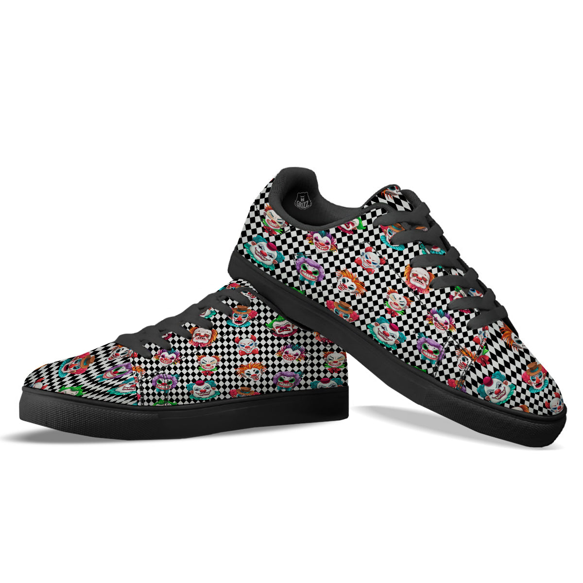 Clown Faces And Harlequin Black Print Pattern Black Low Top Sneakers-grizzshop