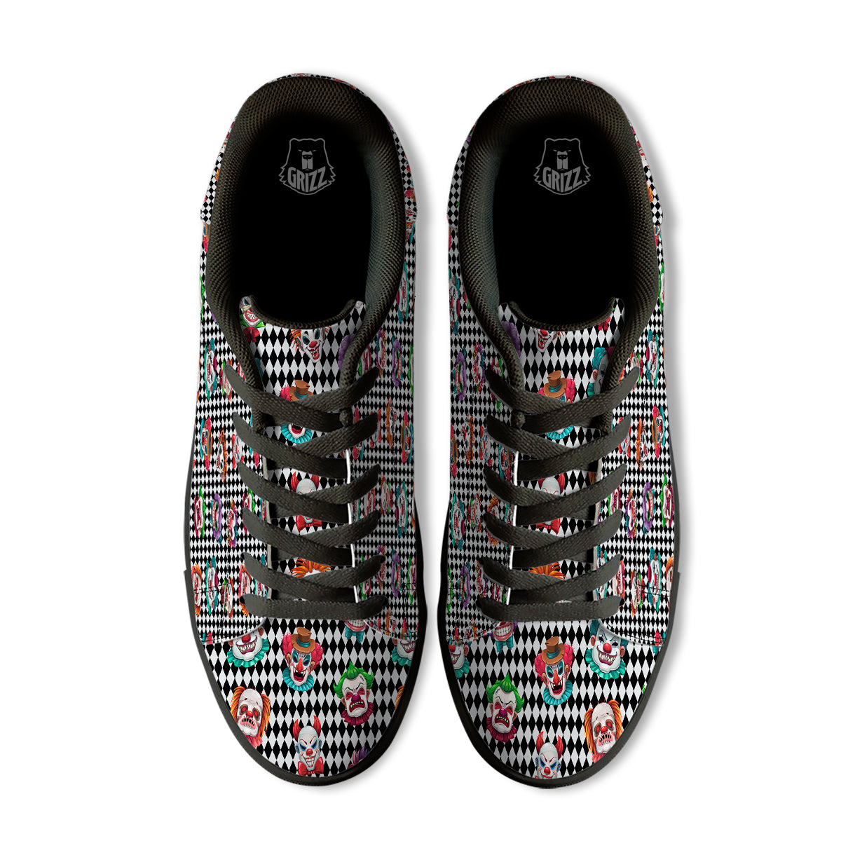 Clown Faces And Harlequin Black Print Pattern Black Low Top Sneakers-grizzshop