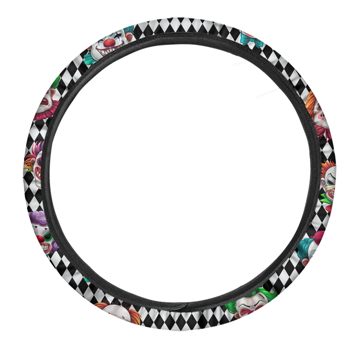 Clown Faces And Harlequin Black Print Pattern Car Steering Wheel Cover-grizzshop