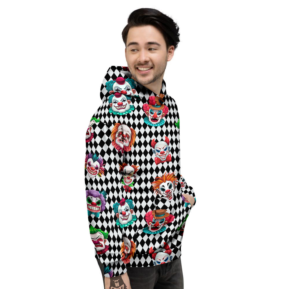 Clown Faces And Harlequin Black Print Pattern Men's Hoodie-grizzshop