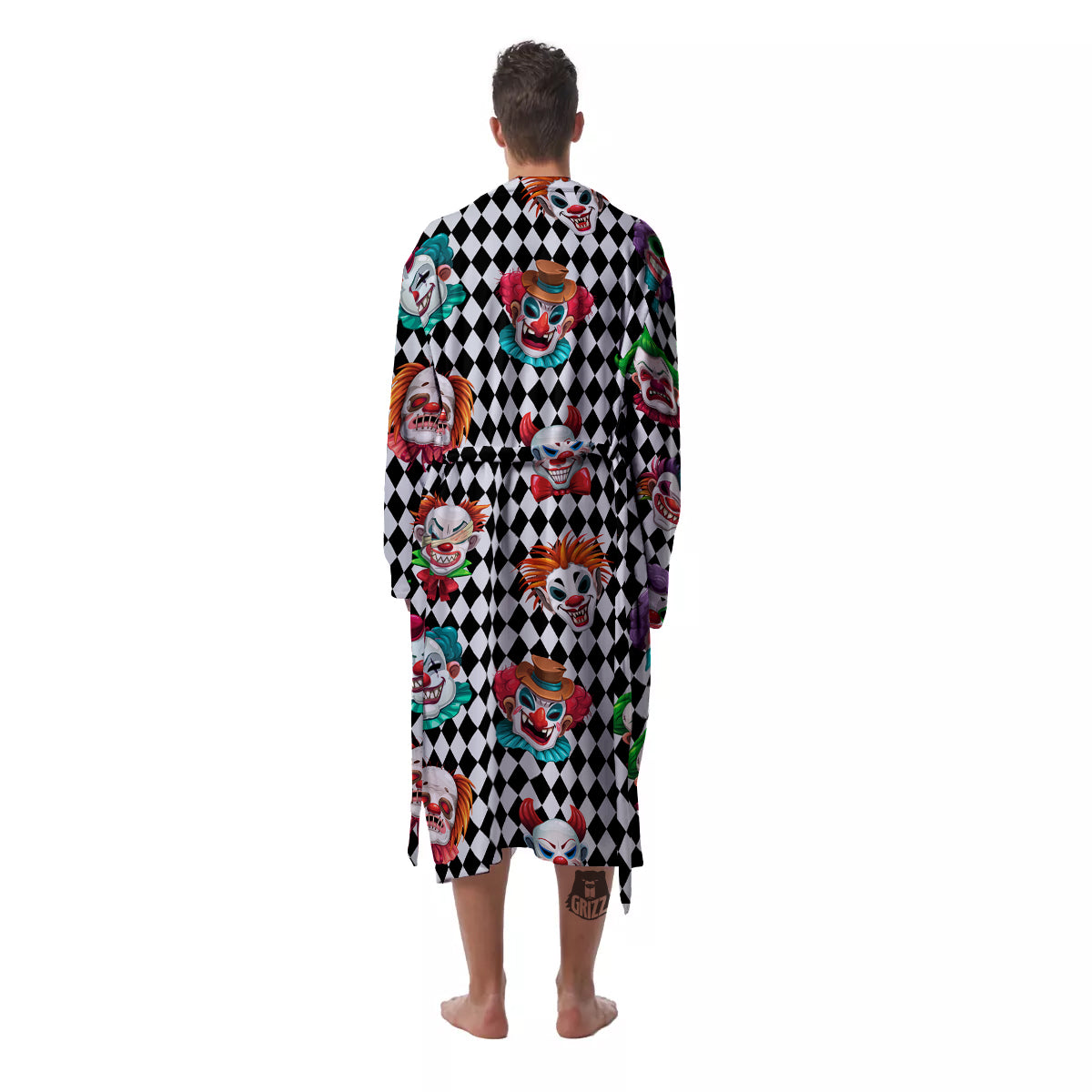 Clown Faces And Harlequin Black Print Pattern Men's Robe-grizzshop