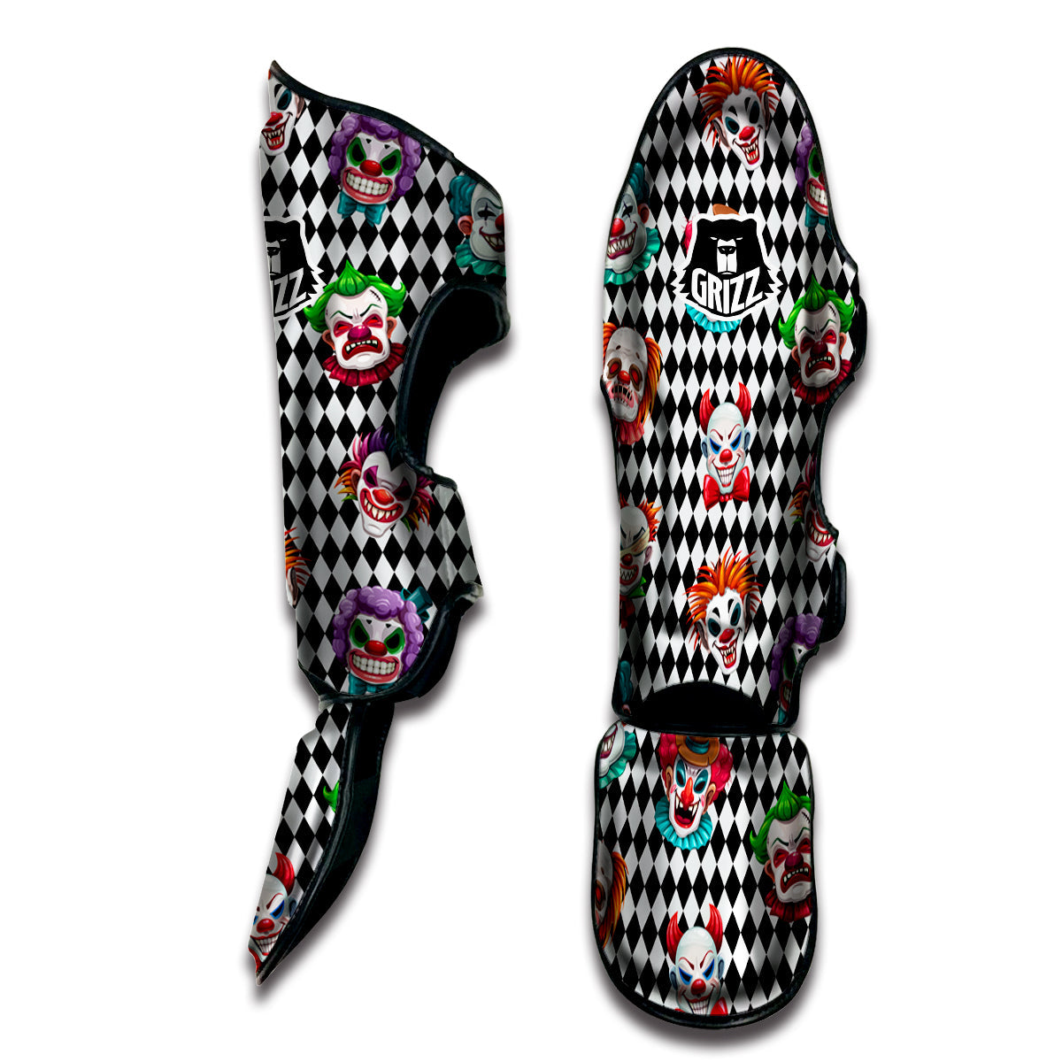 Clown Faces And Harlequin Black Print Pattern Muay Thai Shin Guards-grizzshop