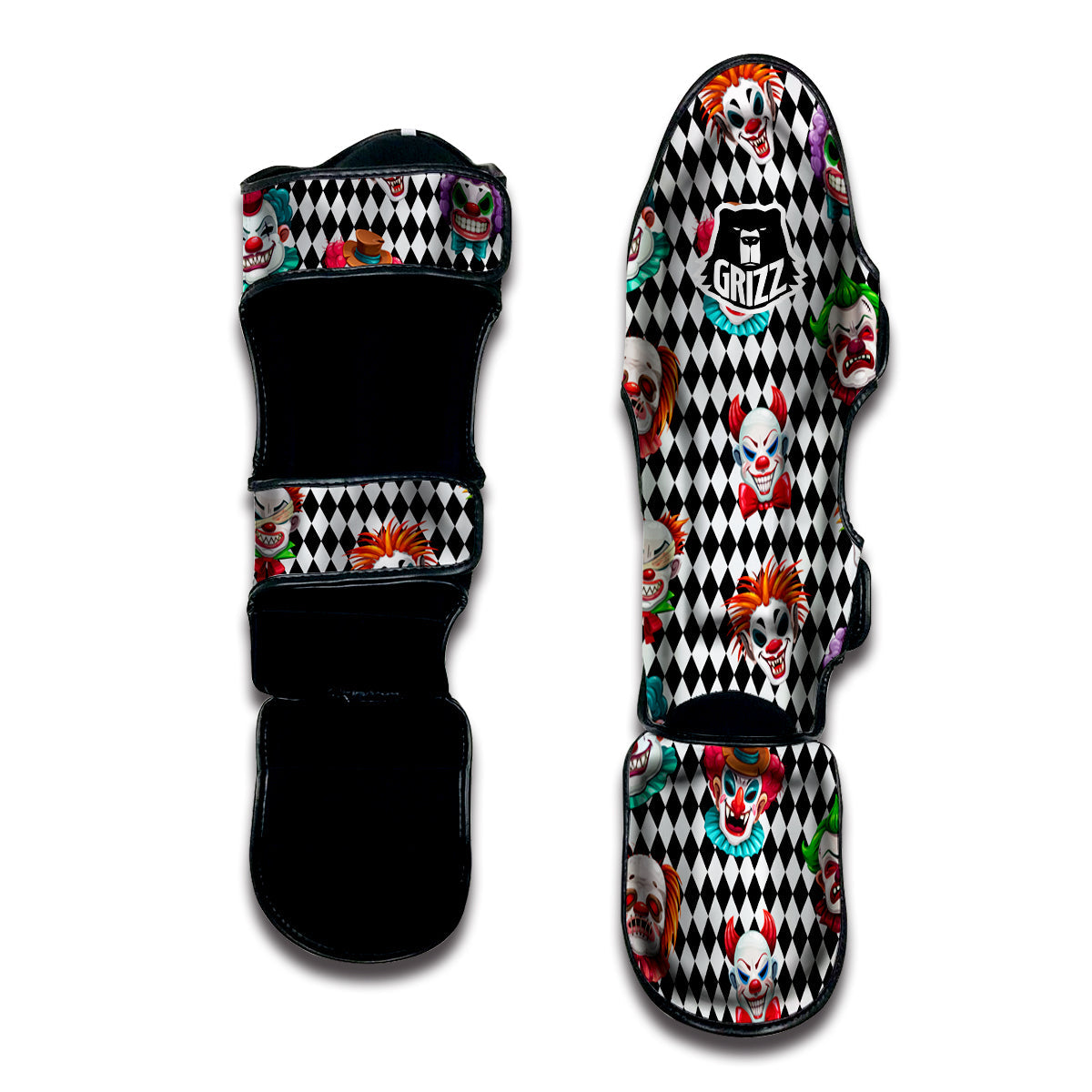 Clown Faces And Harlequin Black Print Pattern Muay Thai Shin Guards-grizzshop