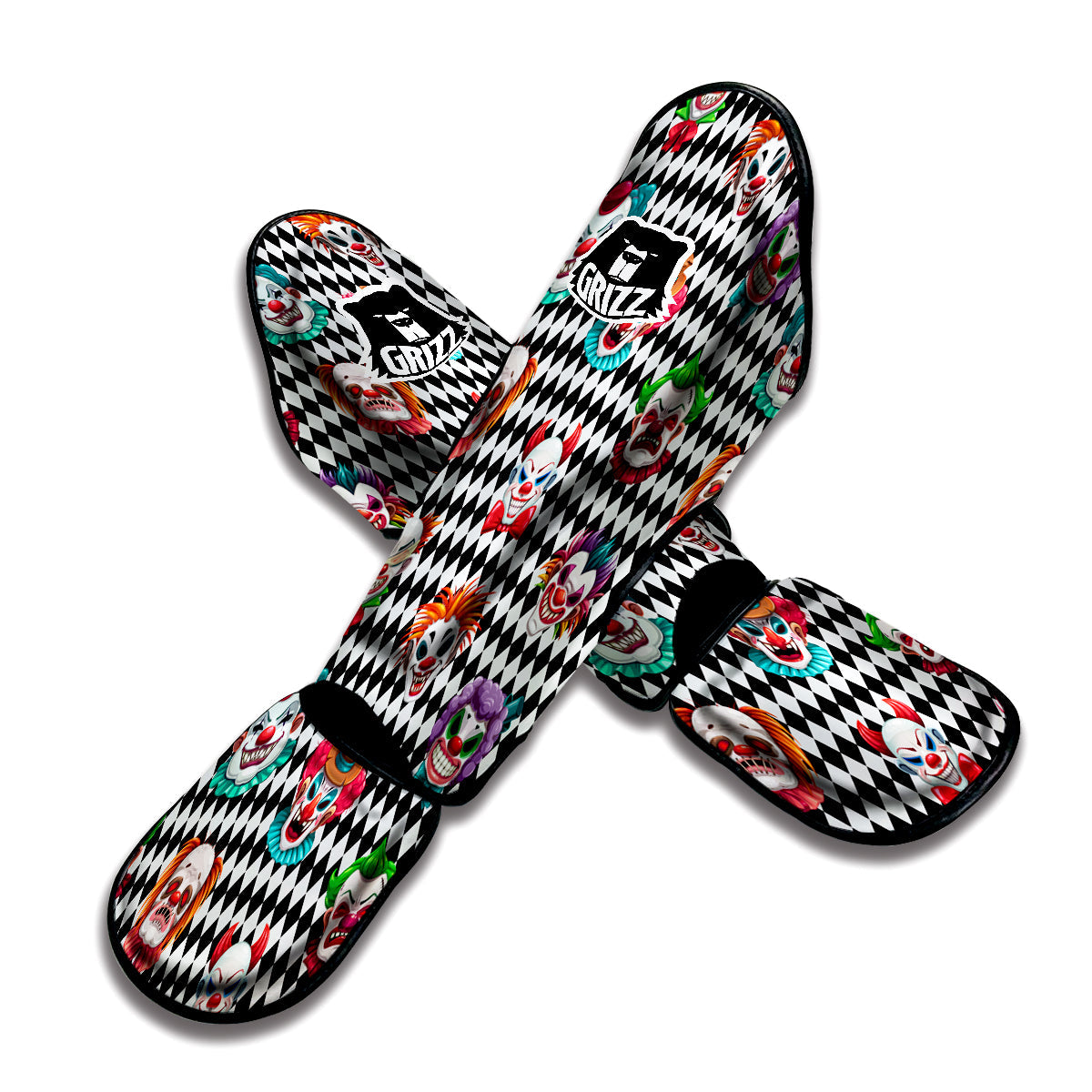 Clown Faces And Harlequin Black Print Pattern Muay Thai Shin Guards-grizzshop