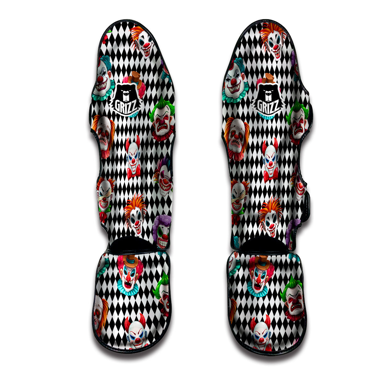 Clown Faces And Harlequin Black Print Pattern Muay Thai Shin Guards-grizzshop