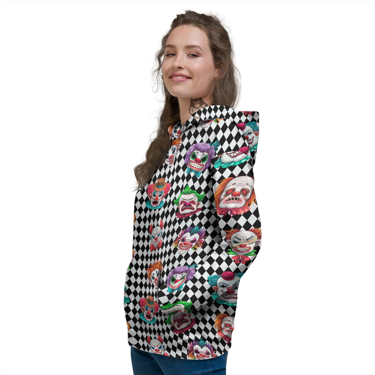 Clown Faces And Harlequin Black Print Pattern Women's Hoodie-grizzshop
