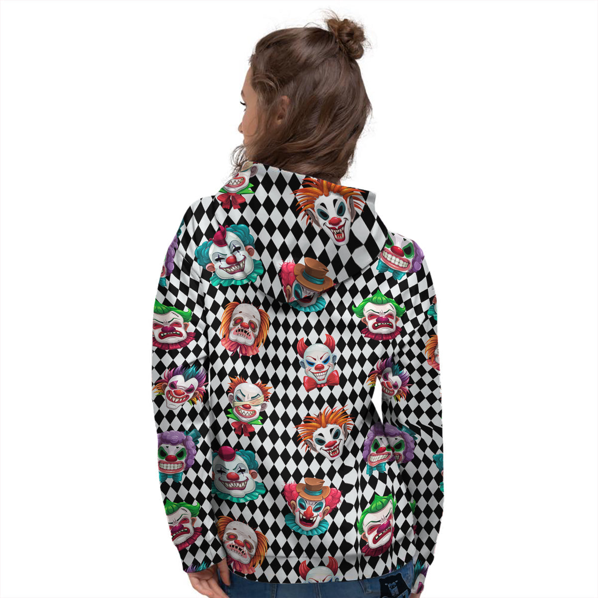 Clown Faces And Harlequin Black Print Pattern Women's Hoodie-grizzshop