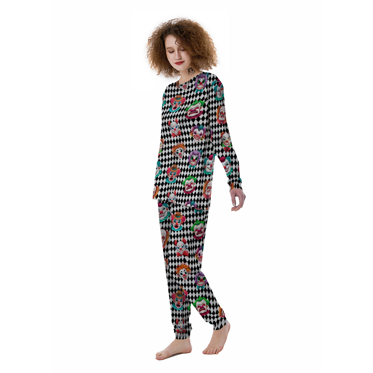Clown Faces And Harlequin Black Print Pattern Women's Pajamas-grizzshop