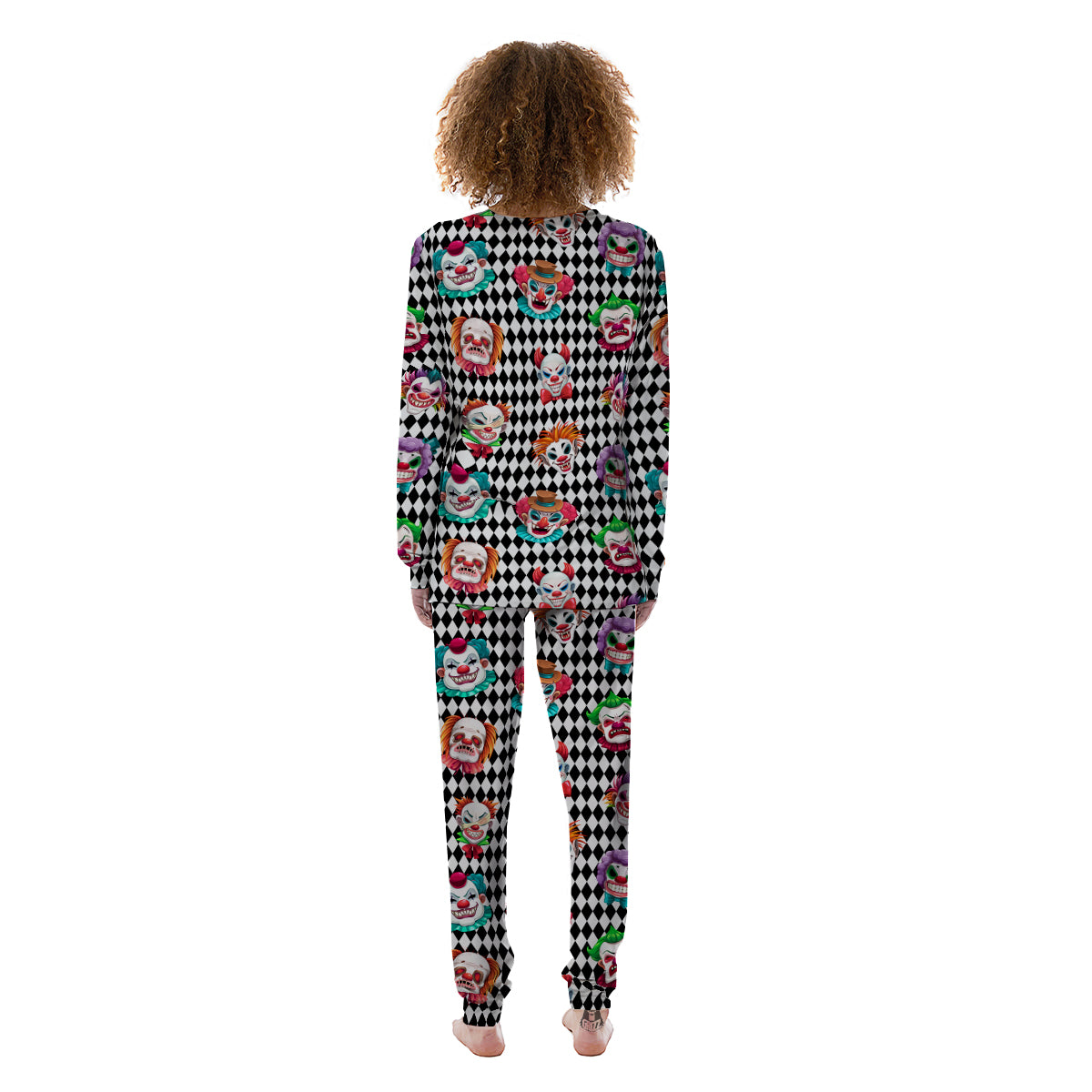Clown Faces And Harlequin Black Print Pattern Women's Pajamas-grizzshop
