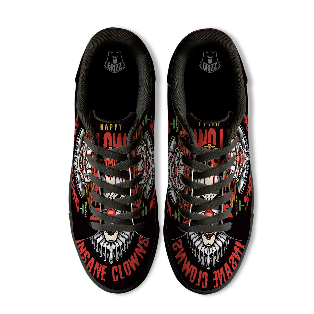 Clown Halloween Print Black Low Top Sneakers-grizzshop