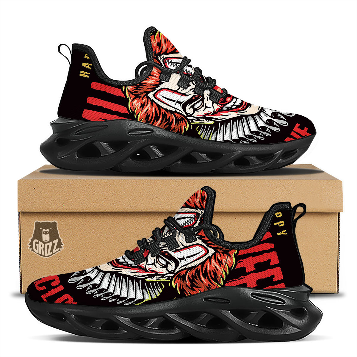 Clown Halloween Print Black Running Shoes-grizzshop