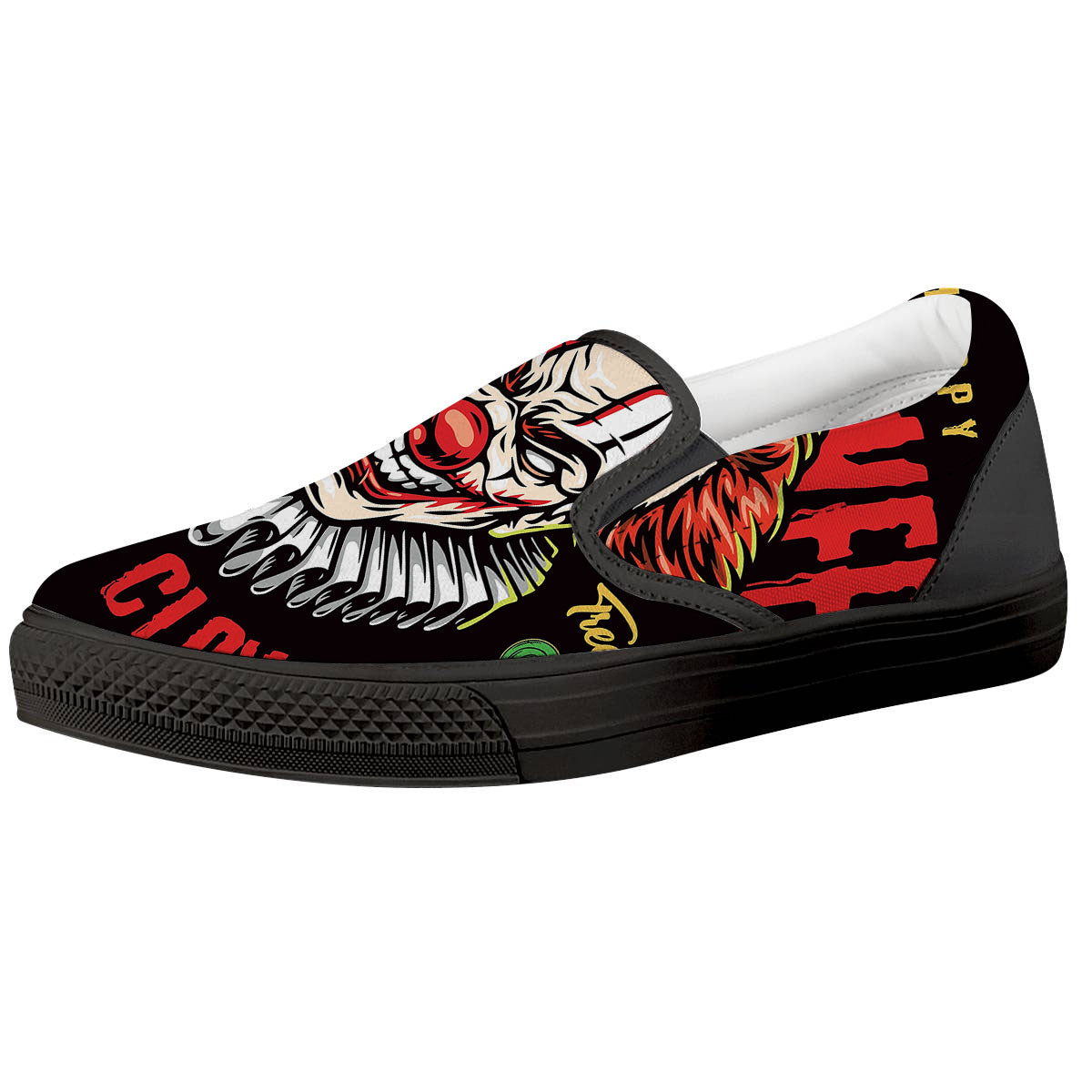 Clown Halloween Print Black Slip On Shoes-grizzshop
