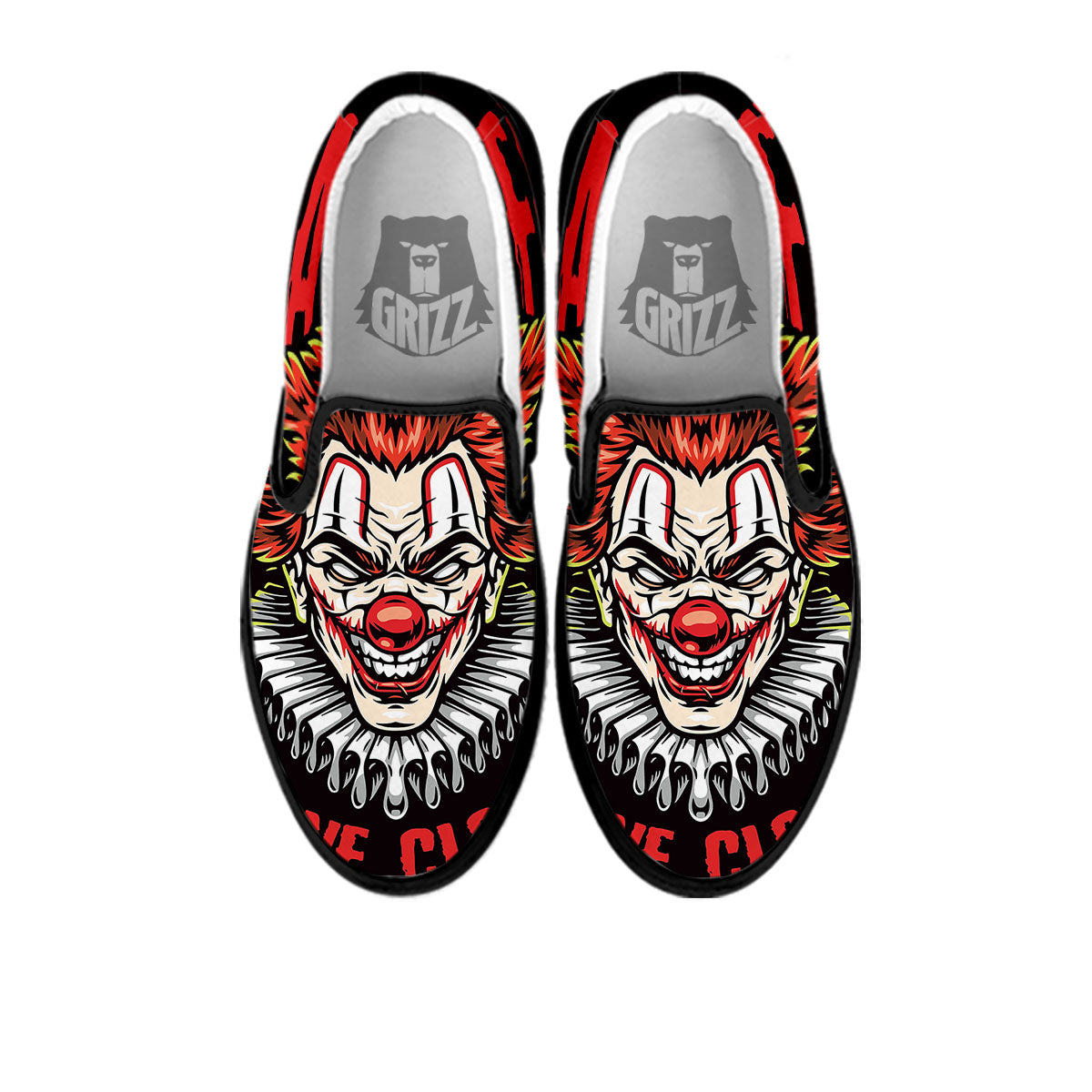 Clown Halloween Print Black Slip On Shoes-grizzshop