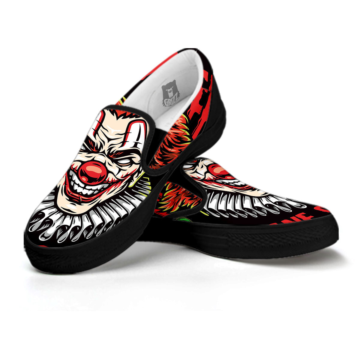 Clown Halloween Print Black Slip On Shoes-grizzshop