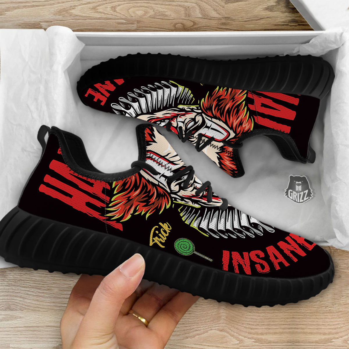 Clown Halloween Print Black Walking Shoes-grizzshop