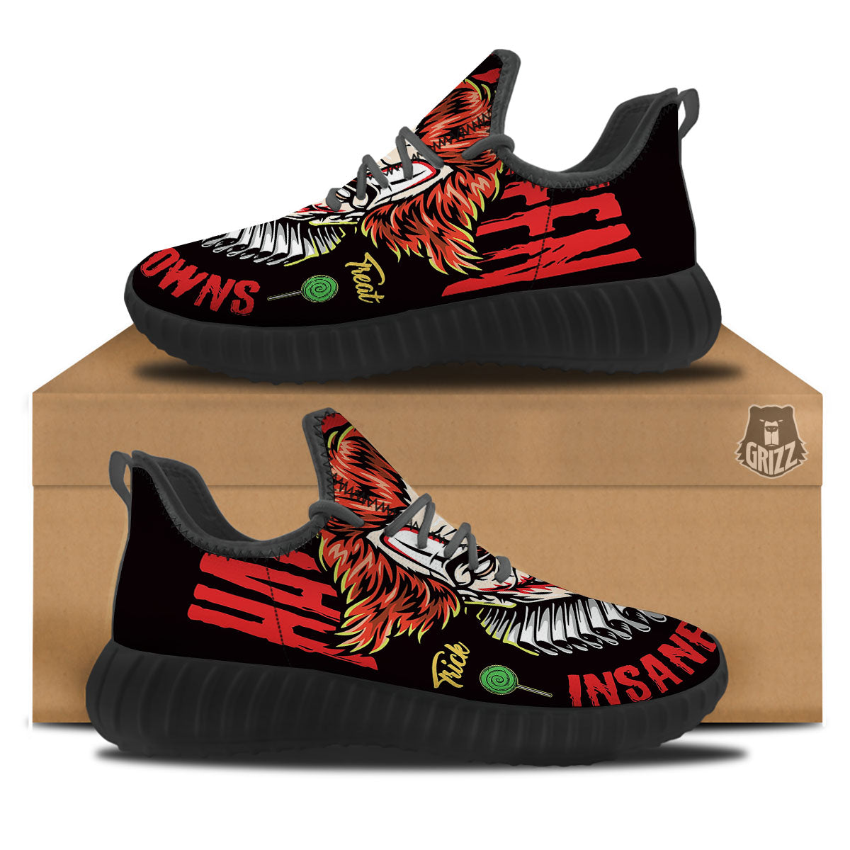 Clown Halloween Print Black Walking Shoes-grizzshop