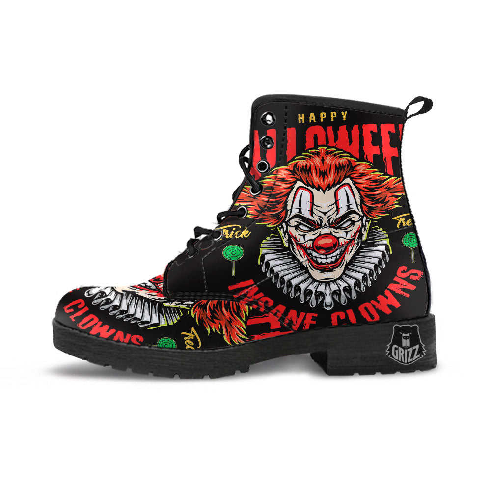 Clown Halloween Print Leather Boots-grizzshop