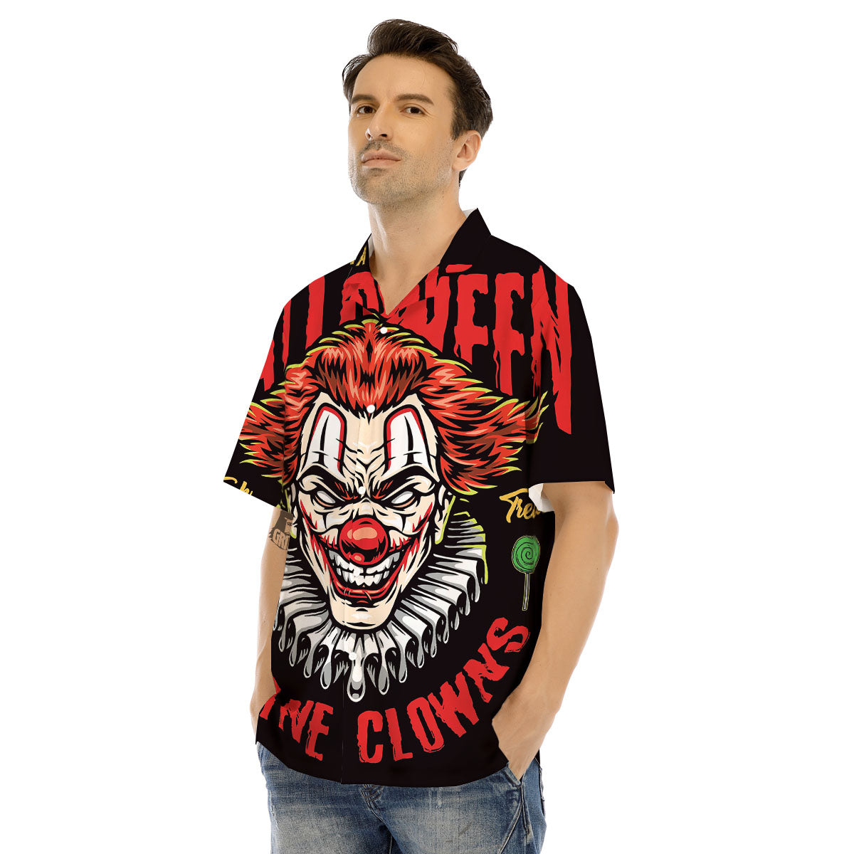Clown Halloween Print Men's Hawaiian Shirt-grizzshop