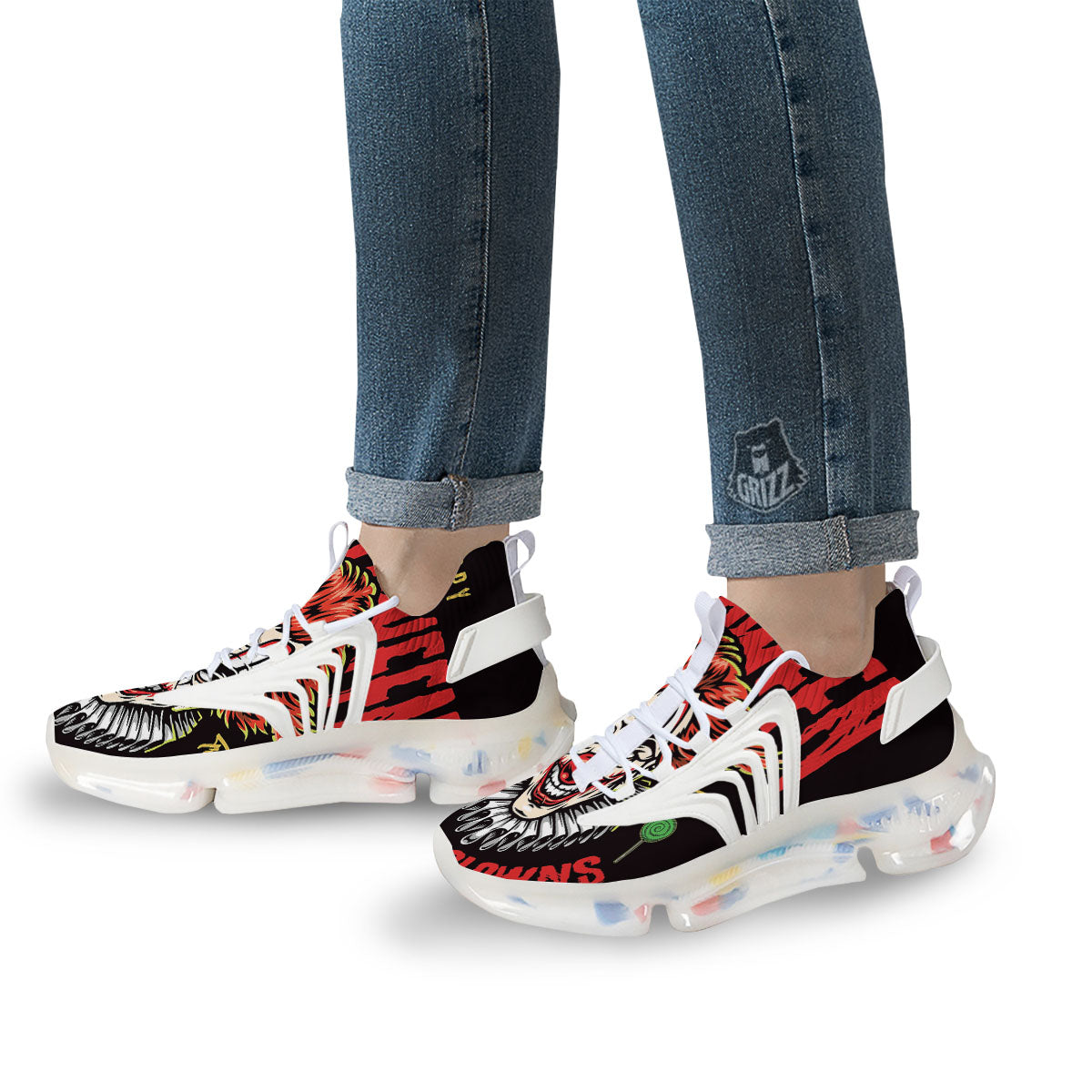 Clown Halloween Print White Gym Shoes-grizzshop