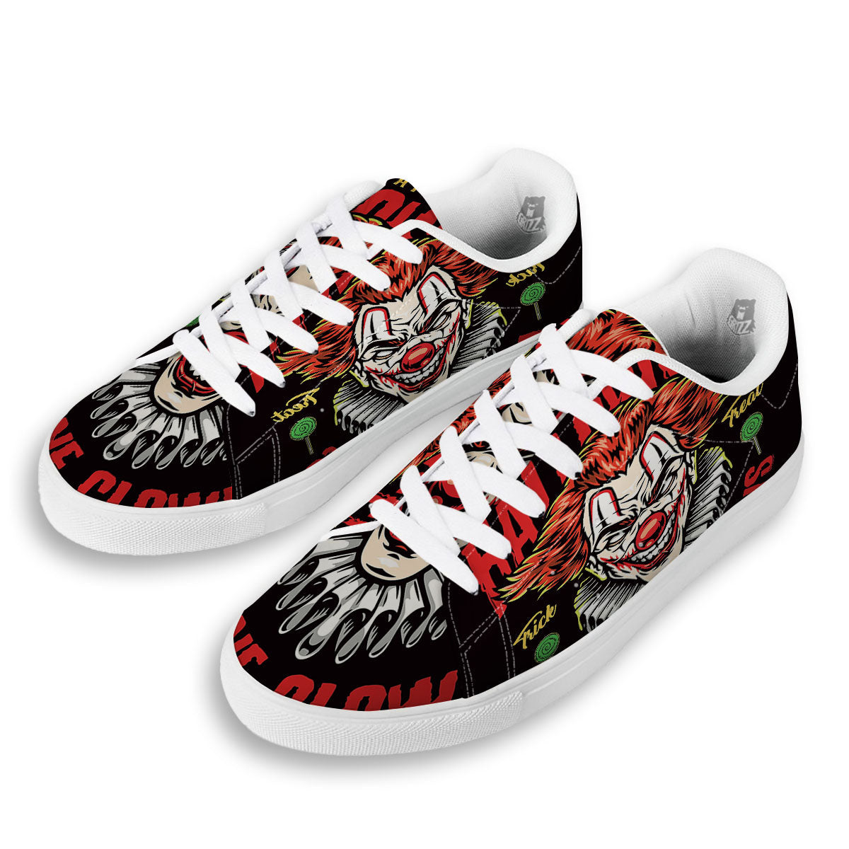 Clown Halloween Print White Low Top Sneakers-grizzshop