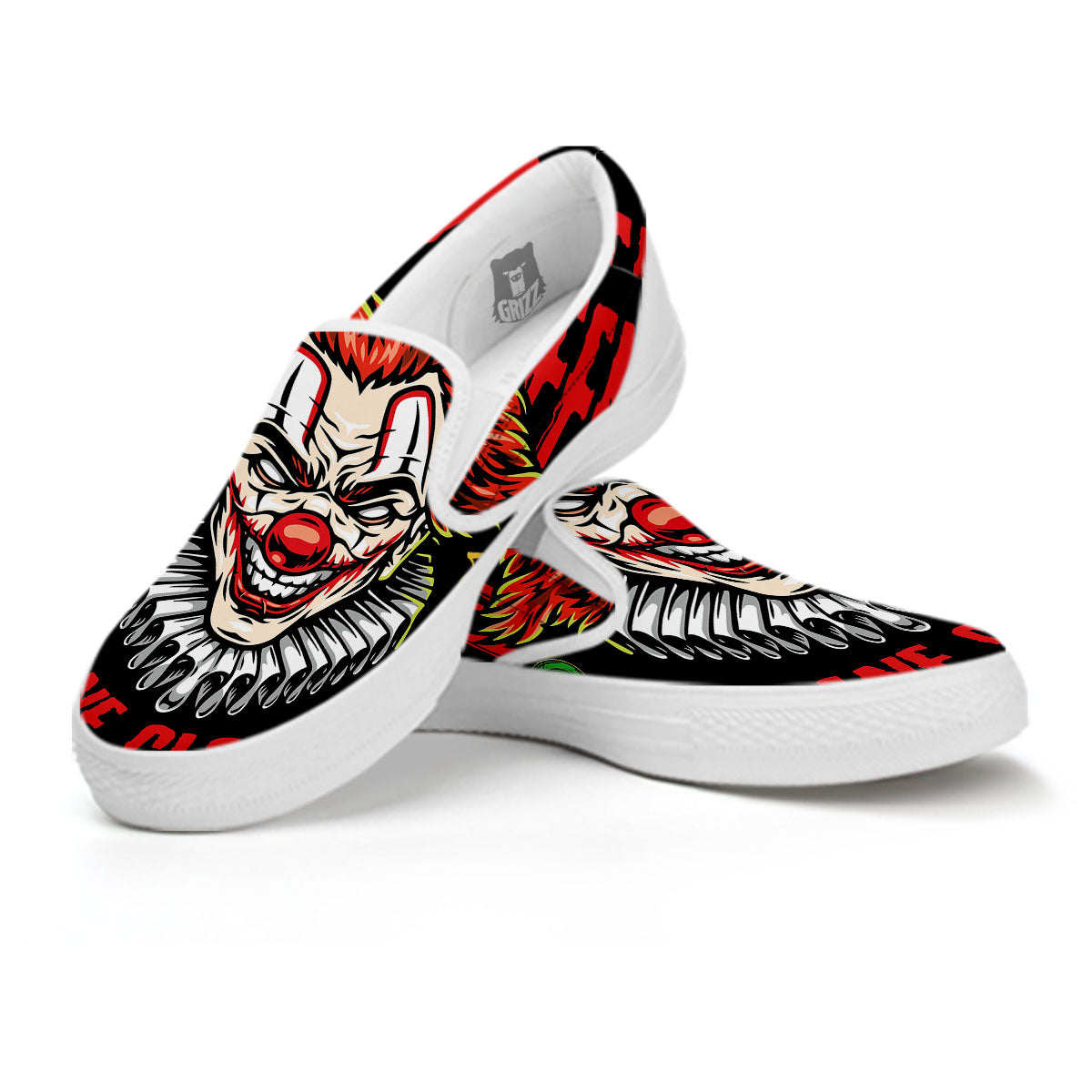 Clown Halloween Print White Slip On Shoes-grizzshop