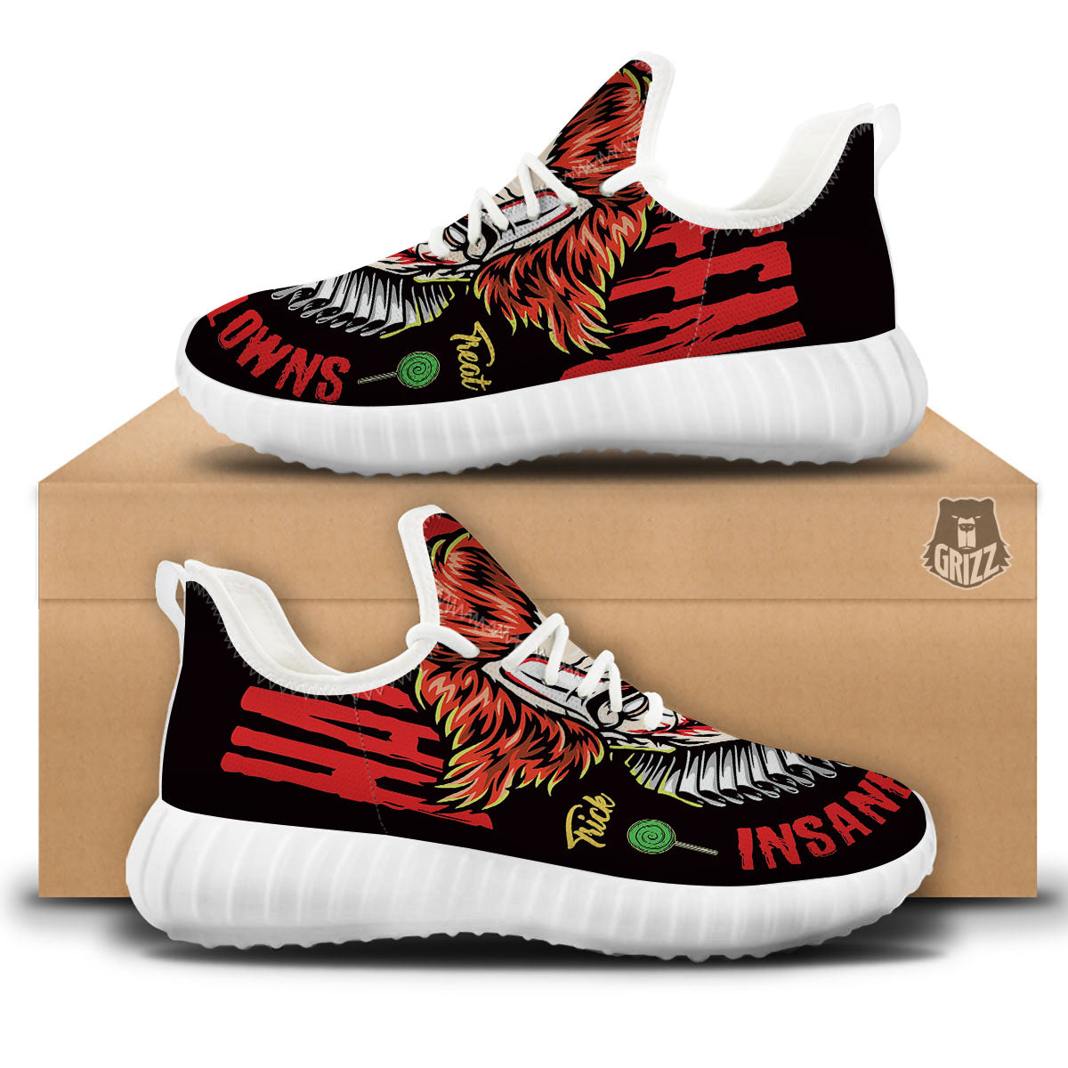 Clown Halloween Print White Walking Shoes-grizzshop