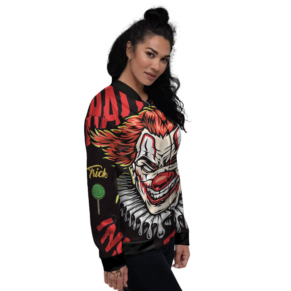 Clown Halloween Print Women's Bomber Jacket-grizzshop