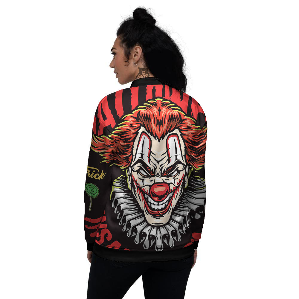 Clown Halloween Print Women's Bomber Jacket-grizzshop